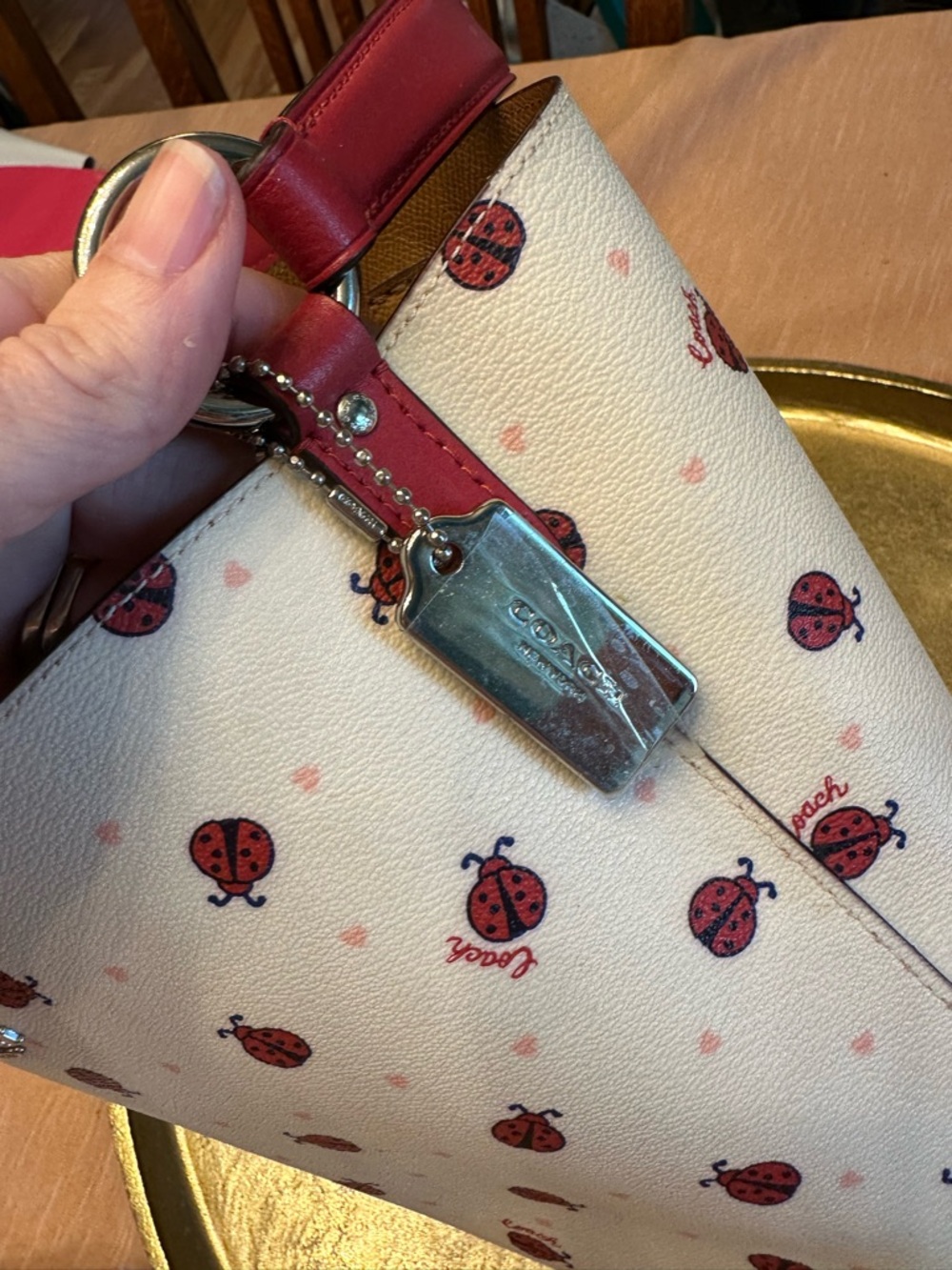 Coach Mini Town Bucket Shoulder Bag with Red Ladybug Floral Print - Picture 4 of 6